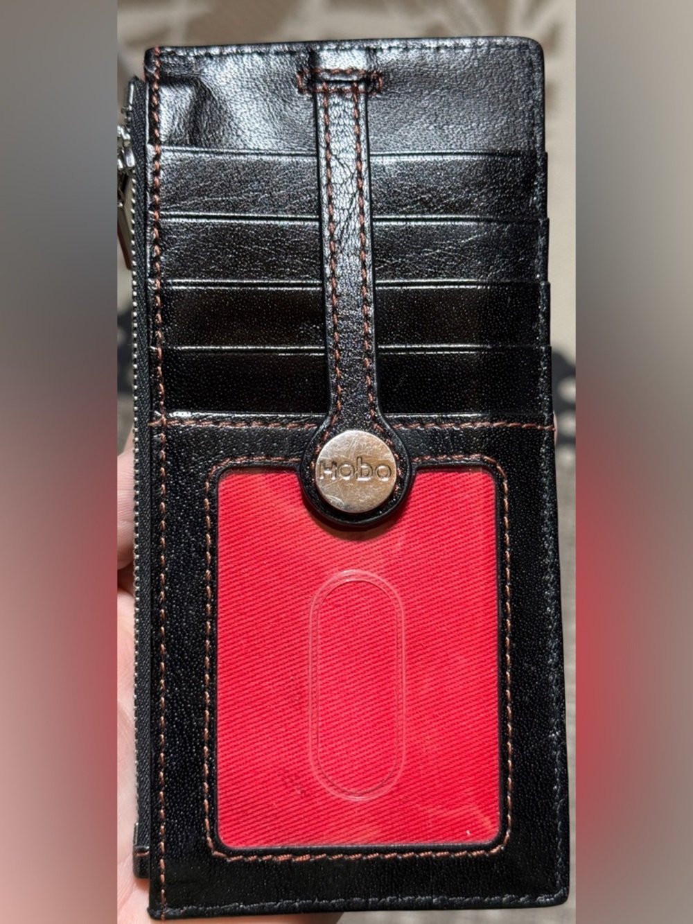 HOBO Black Leather Card Organizer with Red ID Slot